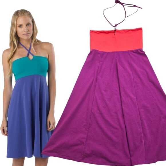 Prana Red Magenta‎ Color Block Solana Strapless Dress Convertible Skirt Small - Picture 1 of 8